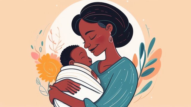 A woman is holding a baby in her arms. Concept of warmth and love between the mother and child