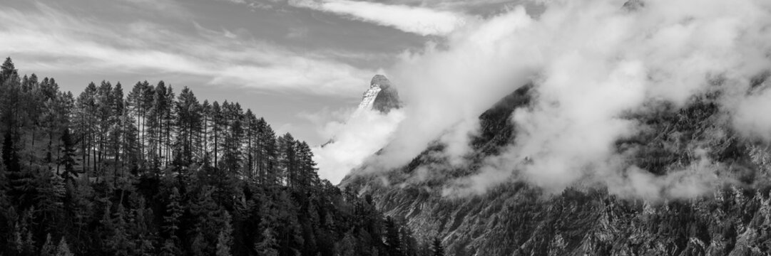 Zermatt Valley Matterhorn clould inversion aerial Switzerland. b