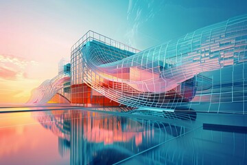 innovative architectural design using bim technology futuristic building concept digital illustration - obrazy, fototapety, plakaty