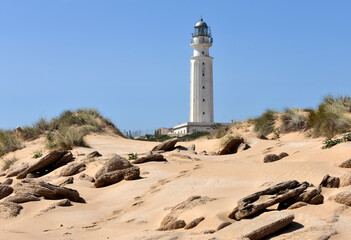 lighthouse of Trafalgar at the Atlantic coast near Cadiz