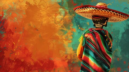 Skeleton Wearing Sombrero Painting - obrazy, fototapety, plakaty