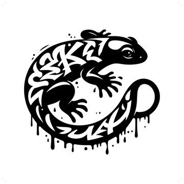 Gecko silhouette, animal graffiti tag, hip hop, street art typography illustration.