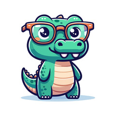 cute icon character crocodile wears glasses