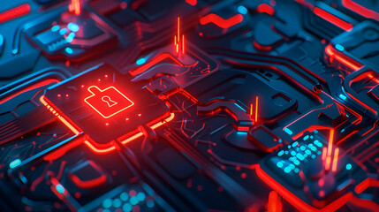 Cybersecurity theme, main object is a firewall icon on the left, surrounding details include network nodes, composition is balanced, lighting is high contrast, copy space on the right - obrazy, fototapety, plakaty