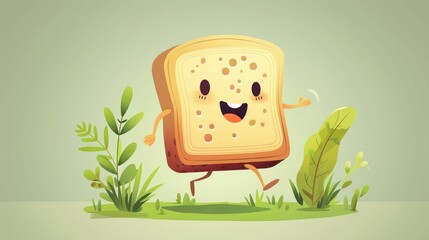Cartoon bread slice jogging