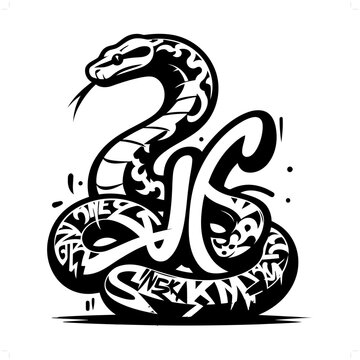 snake silhouette, animal graffiti tag, hip hop, street art typography illustration.