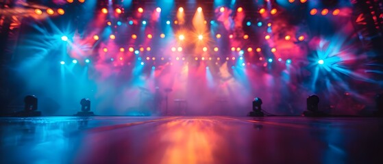 Vibrant Stage Lights in Motion - A Minimalist Musical Spectacle. Concept Stage Lighting, Musical Performance, Motion Effects, Colorful Ambiance, Minimalist Design