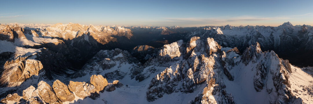 Cadini di Misurina mountains aerial Dolomiti Italy