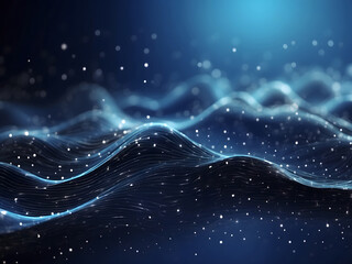 Abstract blue digital particles, lines and dots connection wave flow, Digital data network connections for technology digital communication or social media connection future background concept design.