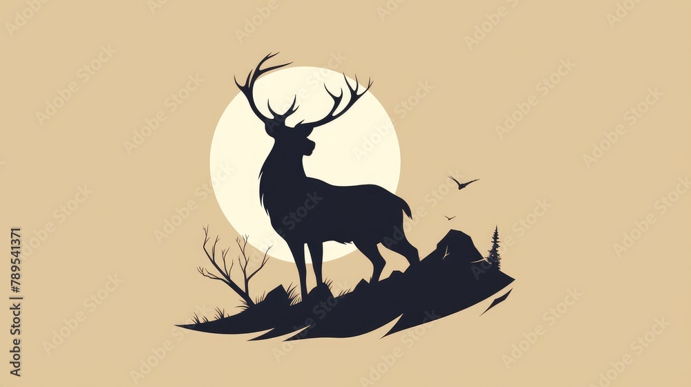 Sticker Iconic and elegant the Standing Deer Silhouette serves as a distinctive sign logo and symbol in graphic design immortalized as a timeless 2d icon