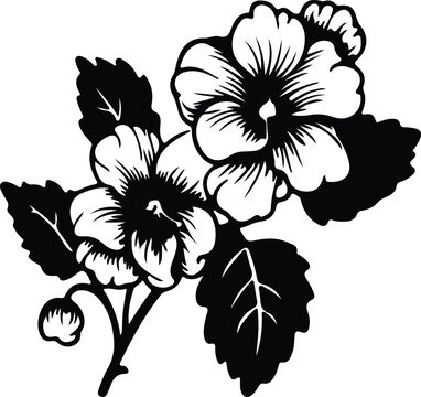 black and white flowers on stem clip art preview