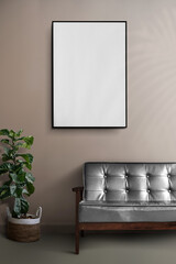 Frame png mockup on the living room wall