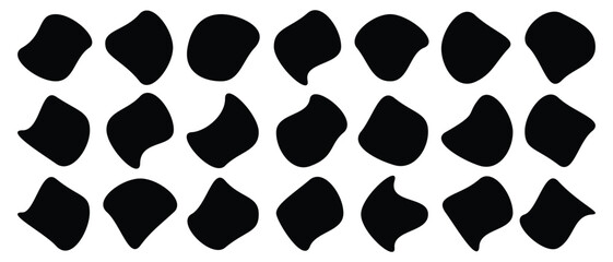 Random shapes. Organic black blobs of irregular shape. Abstract blotch, inkblot and pebble silhouettes, simple liquid amorphous splodge elements water forms creative minimal bubble stone vector set