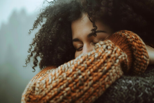 Persona che abbraccia se stessa in un atto di amor proprio e di accettazione di s&eacute;, promuovendo autostima e fiducia