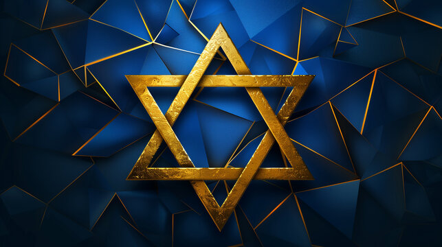 Gold Star of David on blue mosaic background