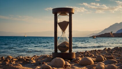 Hourglass at a beach of the Red Sea ,Eilat, Israel - obrazy, fototapety, plakaty