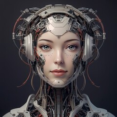 Artificial Intelligence Head Portrait With Intricate Parts Robotical New Woman Robot Background HD
