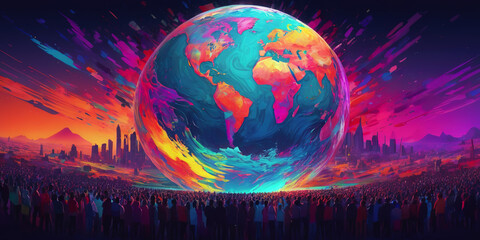 Obraz premium World population day illustrations generated from population composition maps.AI generated