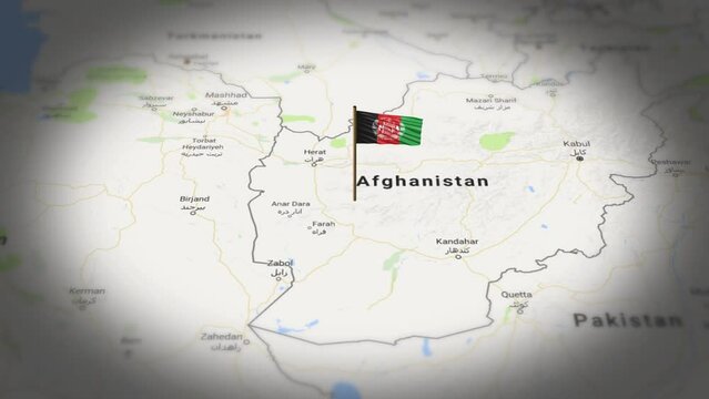Afghanistan flag showing on world map with 3d animation