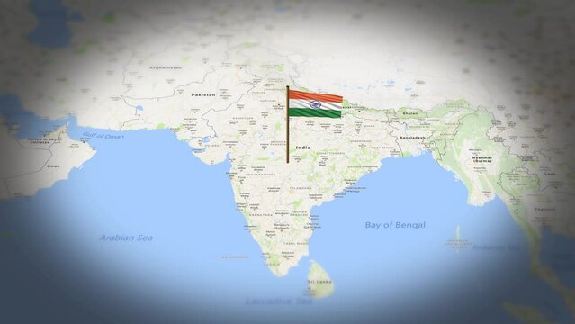 India flag showing on world map with 3d animation