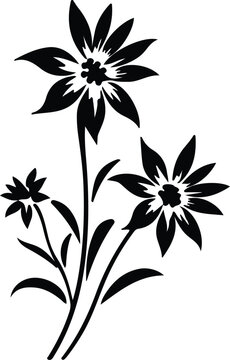 black flowers on white background clip art preview