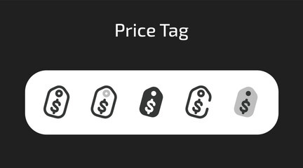 Price Tag icons in 5 different styles as vector