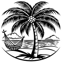 palm-tree-in-sea-beach-with-sea--sand--lagoon--car vector- illustration