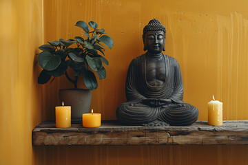 Buddha statue in meditation. Concept Vesak day Buddhist lent, Buddha birthday. Banner with copy...