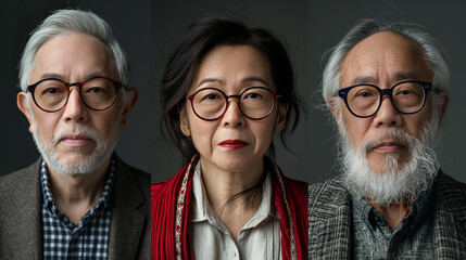 Three People Wearing Glasses: Group Photo, Indoor Setting, Casual Attire, Serious Faces, Stylish Eyewear - cinematic.