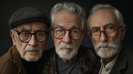 Three Men Wearing Glasses: Casual Attire, Group of Friends, Indoor Setting, Smiling Faces, Stylish Frames - cinematic.