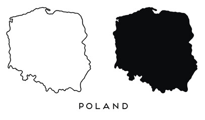 Poland map outlined and black vector set