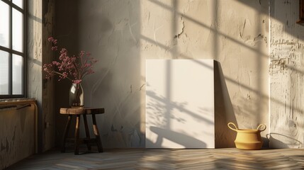 Tranquil Interior Aesthetic with Canvas and Blossoms