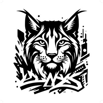 lynx; bobcat silhouette, animal graffiti tag, hip hop, street art typography illustration.