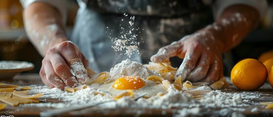 Art of Pasta Making: Flour, Eggs, and Craftsmanship. Concept Italian Cuisine, Homemade Delights, Traditional Cooking, Culinary Skills