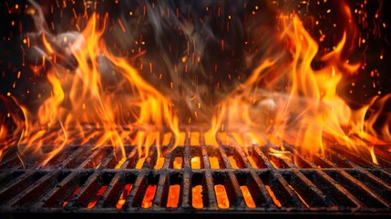 Flaming empty barbeque grill grate background, Generative AI