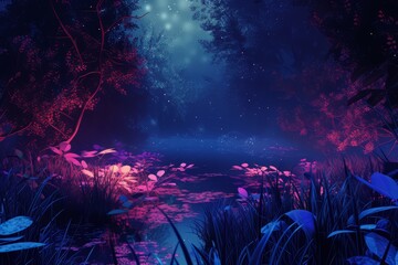 Obraz premium Luminous landscape labyrinth. Synthwave wilderness exploration