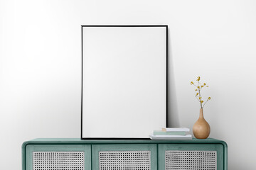 Living room wall png mockup with blank picture frame