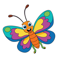 Vibrant Butterfly Cartoon Illustration with Rainbow Wings. Whimsical Butterfly Graphic with Bright, Eye. Cheerful Butterfly Mascot in Cartoon Style
