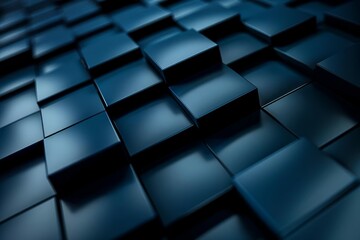 mysterious dark blue cubed background with geometric shadows and depth abstract background - obrazy, fototapety, plakaty