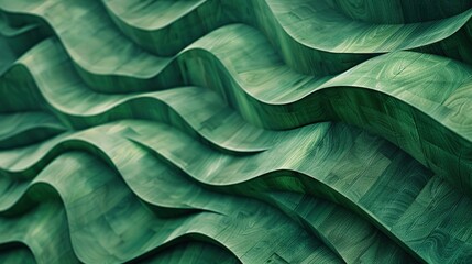 Wood art background - Abstract closeup of detailed organic green wooden waving waves wall texture banner wall