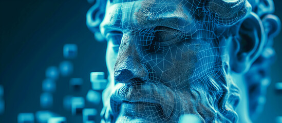 Closeup Portrait Stone Sculpture Digitally Rendered - Stoic Philosophy and Moral Values in Modern Context Concept Image