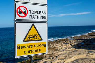 No topless bathing sign, Malta.