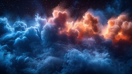 blue sky color powder explosion on black background