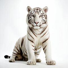 View of white tiger in white background, Generated by Ai.