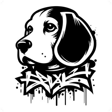 Beagle dog silhouette, animal graffiti tag, hip hop, street art typography illustration.