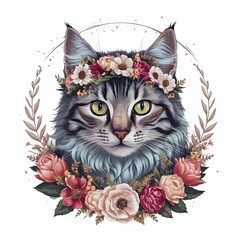 norwegian forest cat with a flower crown  1