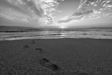 Footprints In The Sand Beach Walking Footsteps Freedom Sunrise Searching Path Black And White