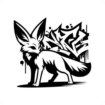 Fennec fox; fox silhouette, animal graffiti tag, hip hop, street art typography illustration.