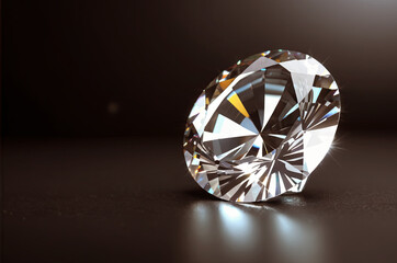 A large diamond shining on a matte black surface, reflecting light and displaying its facets