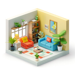 room design, 
   miniature on white background. icon 3d 